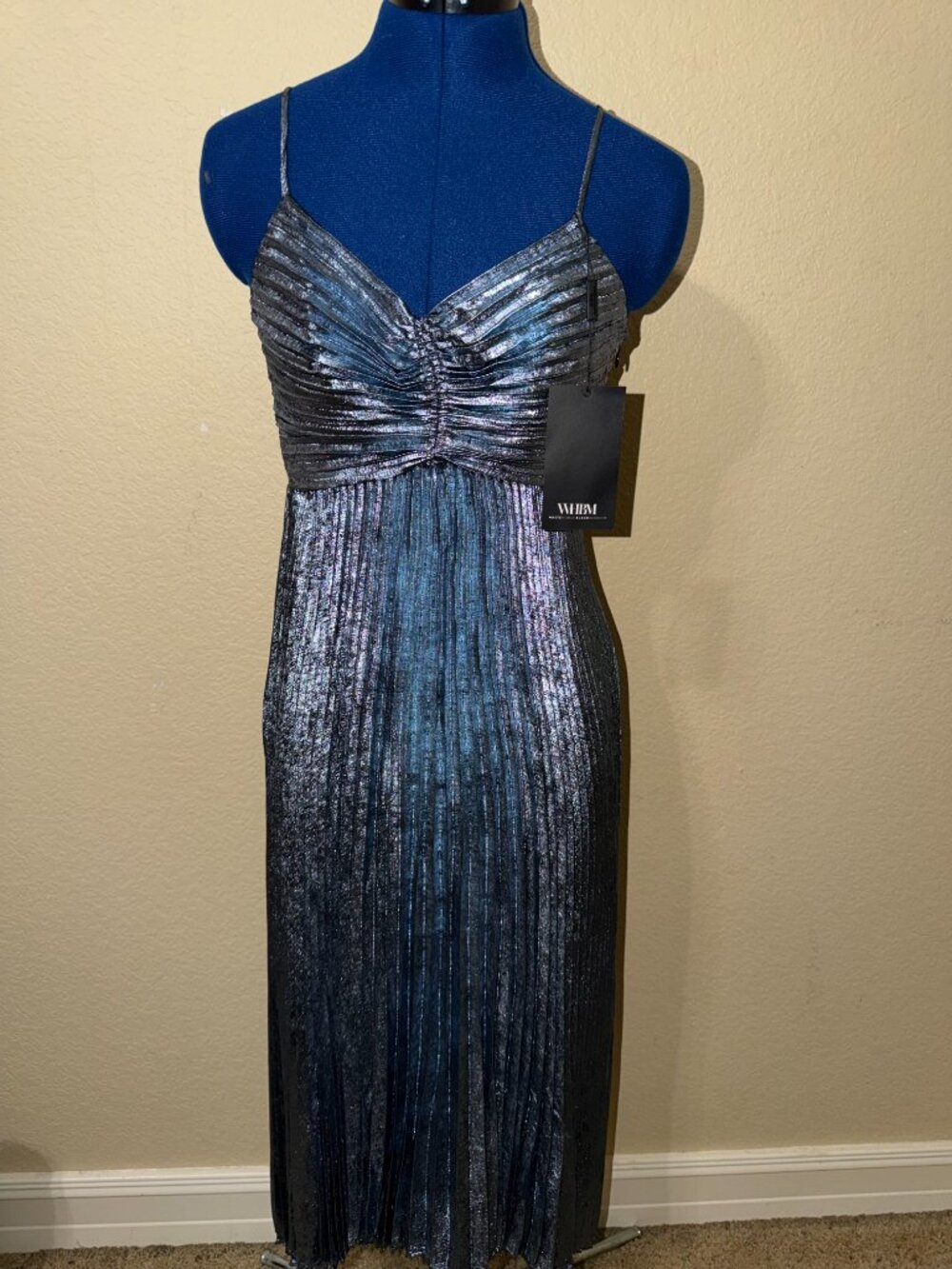 White House Black Market Pleated Metallic Midi Dress - Size 00P NWT